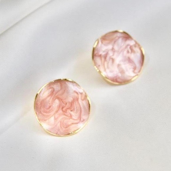 Pink Round Stud Earrings - Picture 1 of 5